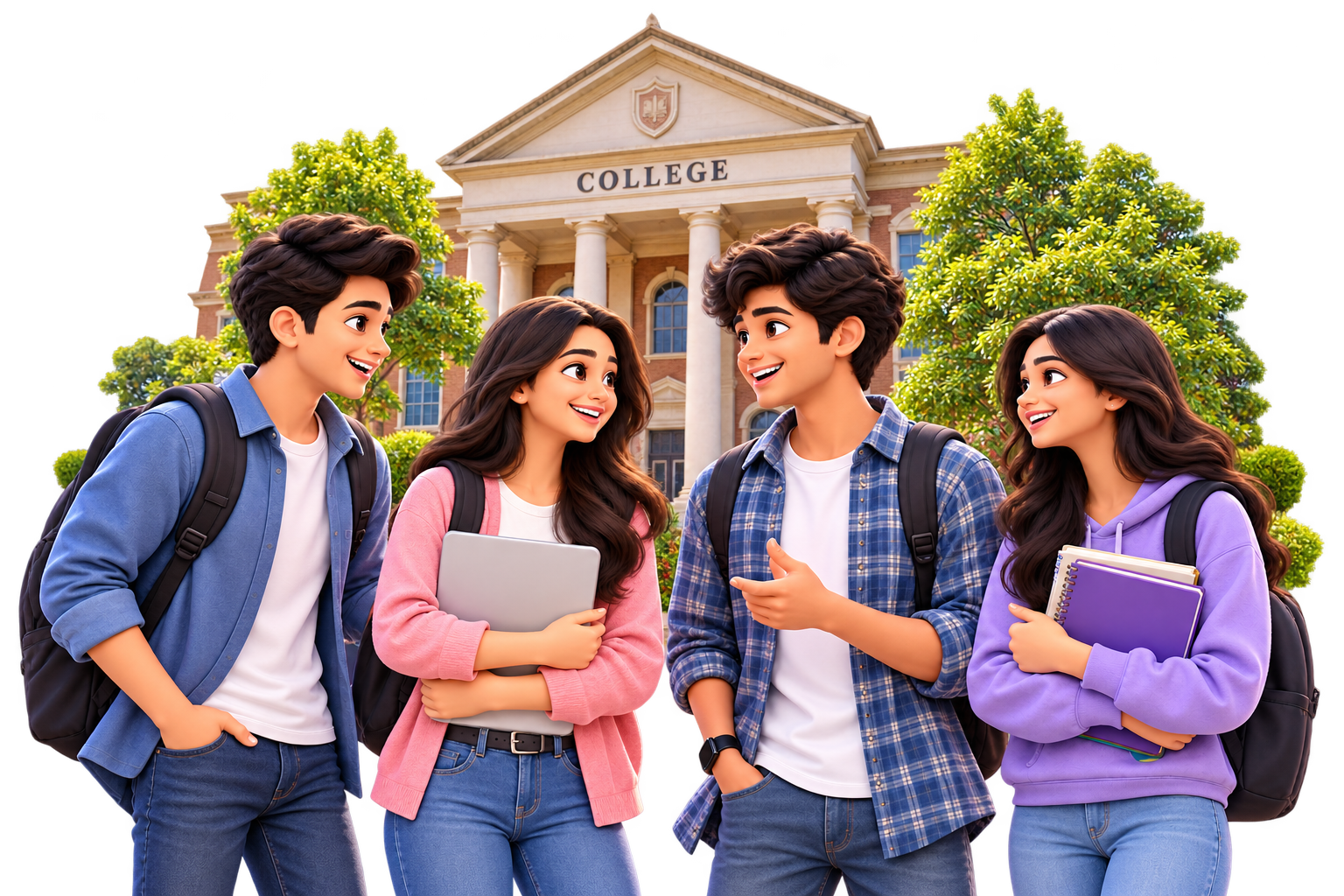 Students in front of college campus building preparing with Shrenit AI